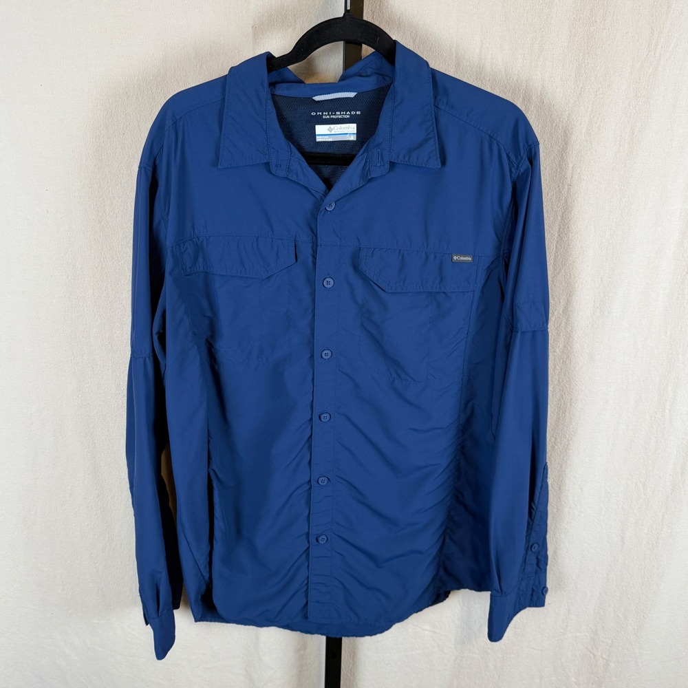 Columbia Omni-Shade Mens Blue Long Sleeve Sun Protection Hiking Shirt Large